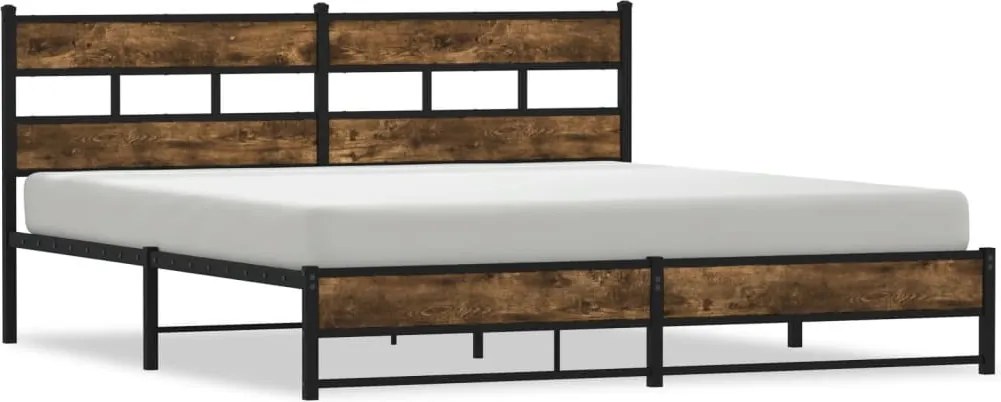 vidaXL füstös tölgy színű fém ágykeret matrac nélkül 193 x 203 cm