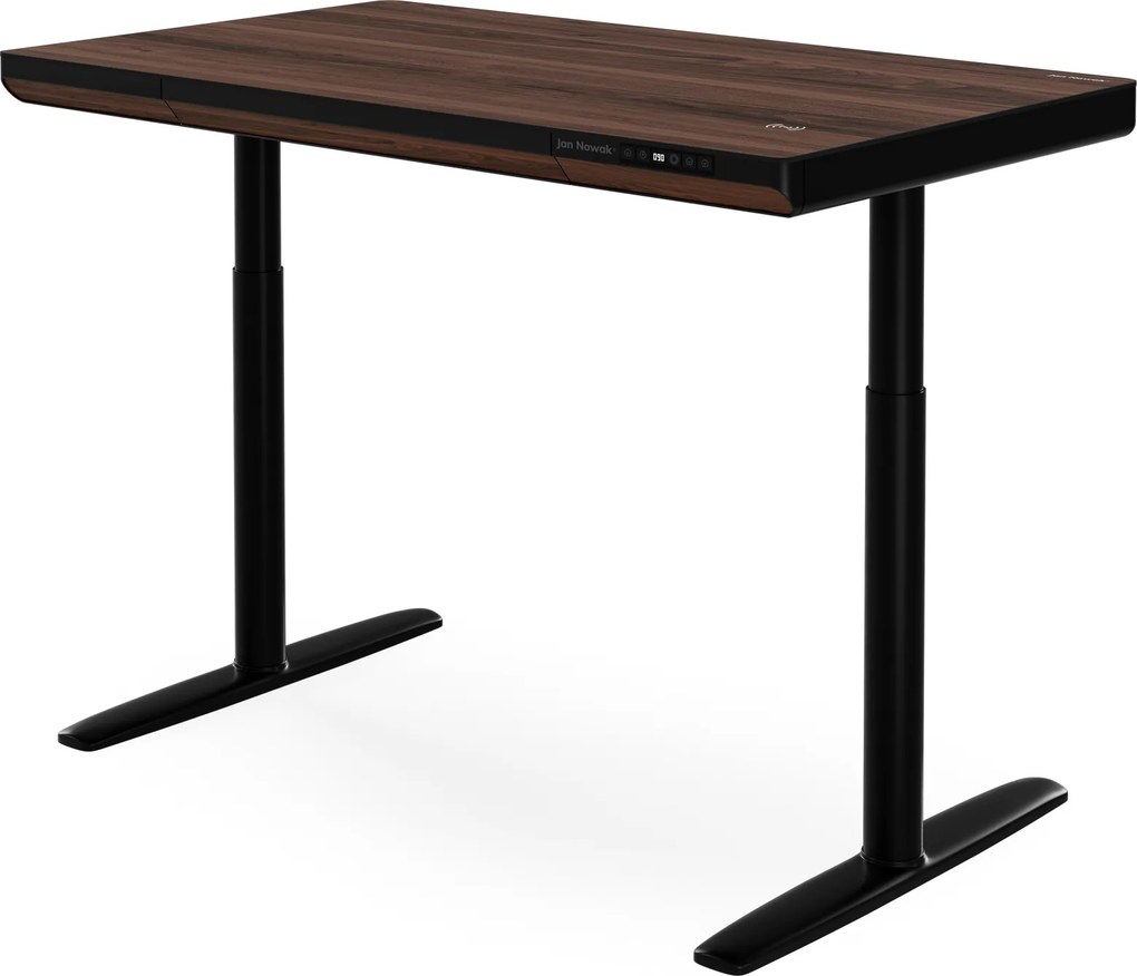 Elektromos ülő-álló íróasztal fiókkal és Qi vezeték nélküli töltővel fekete/dió, 1200 mm: ELLIS