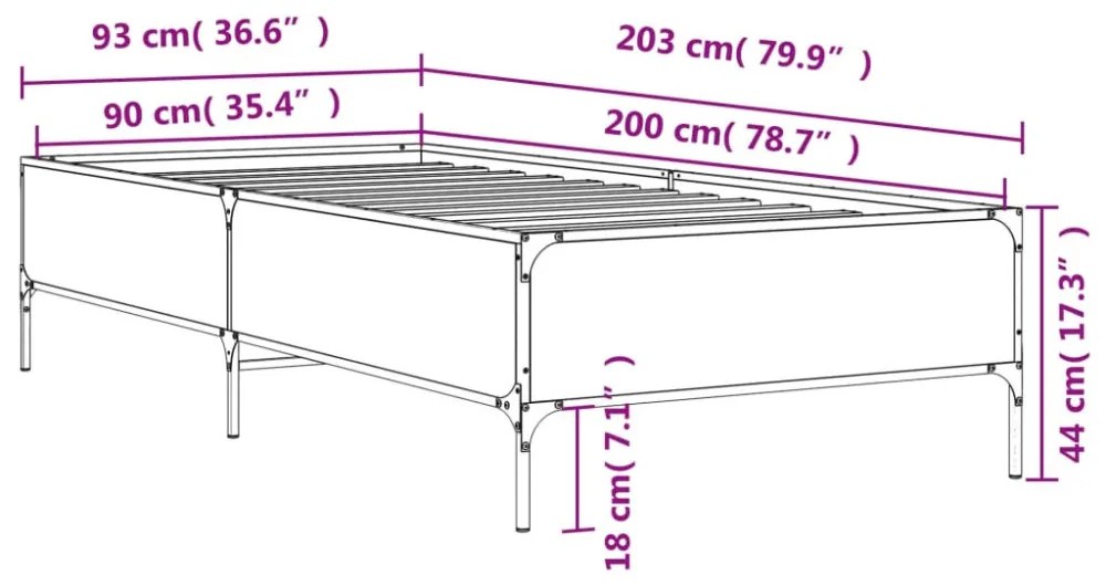 fekete szerelt fa és fém ágykeret 90 x 200 cm