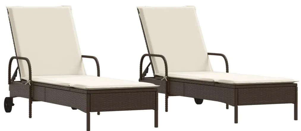 2 db barna polyrattan napozóágy párnával