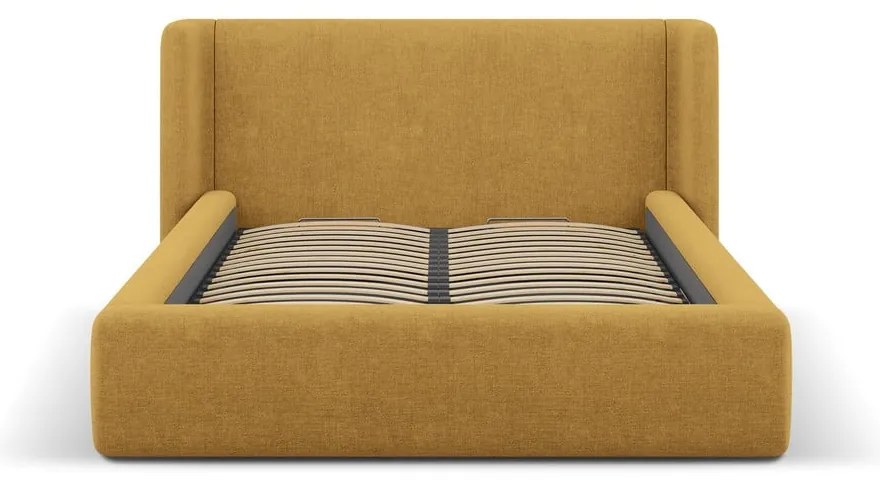 Mustársárga kárpitozott ágyneműtartós franciaágy ágyráccsal 180x200 cm Jason – Windsor & Co Sofas