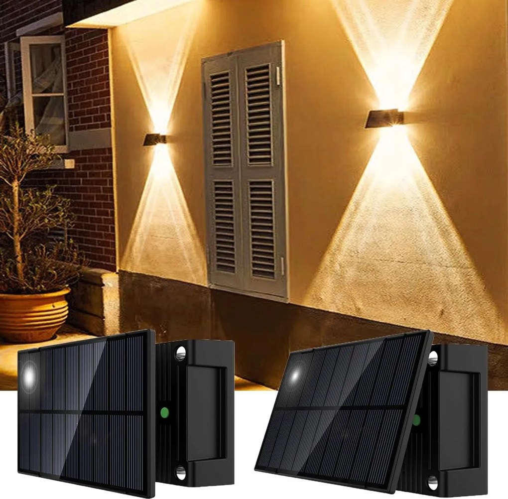 2 db-os napelemes kültéri fali lámpa szett, vízálló világítás