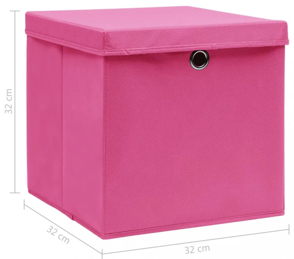 vidaXL 4 db rózsaszín szövet tárolódoboz fedéllel 32 x 32 x 32 cm