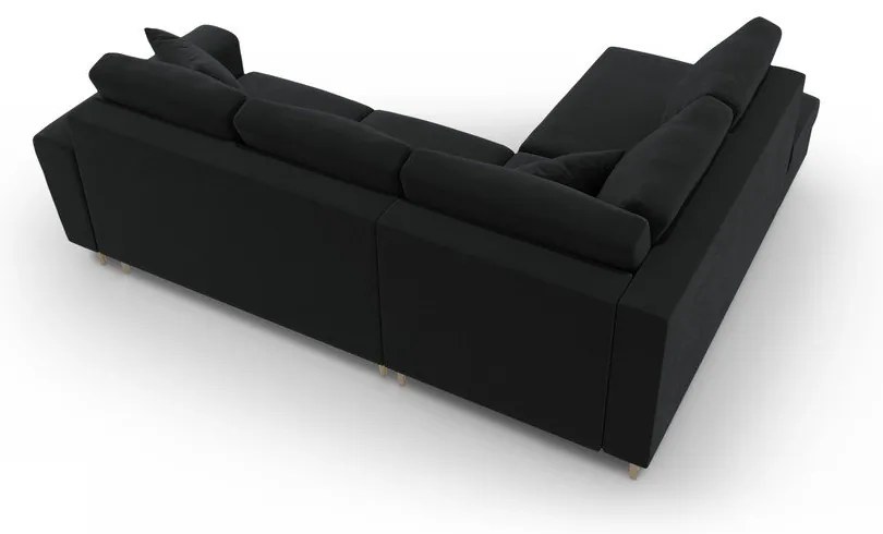 Fekete bársony kinyitható tárolóhelyes sarokkanapé (bal oldali-L alakú) Kyoto – Cosmopolitan Design