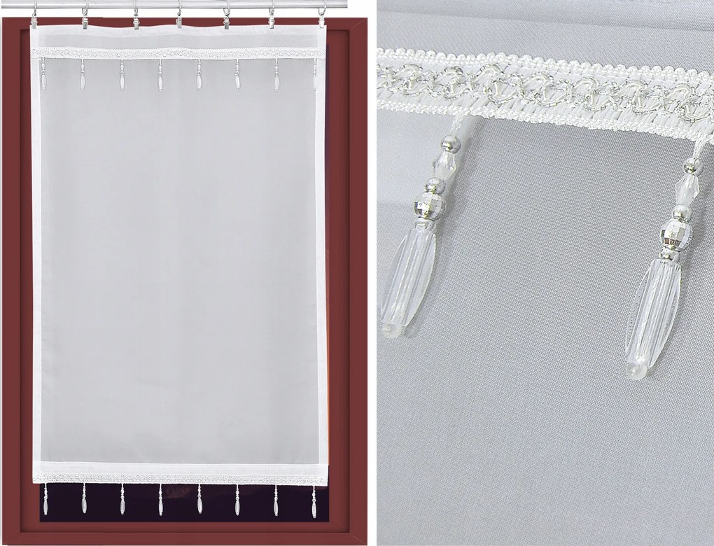 Kész függöny panel, fátyol képernyő fehér gyöngyökkel 60x110 cm széles