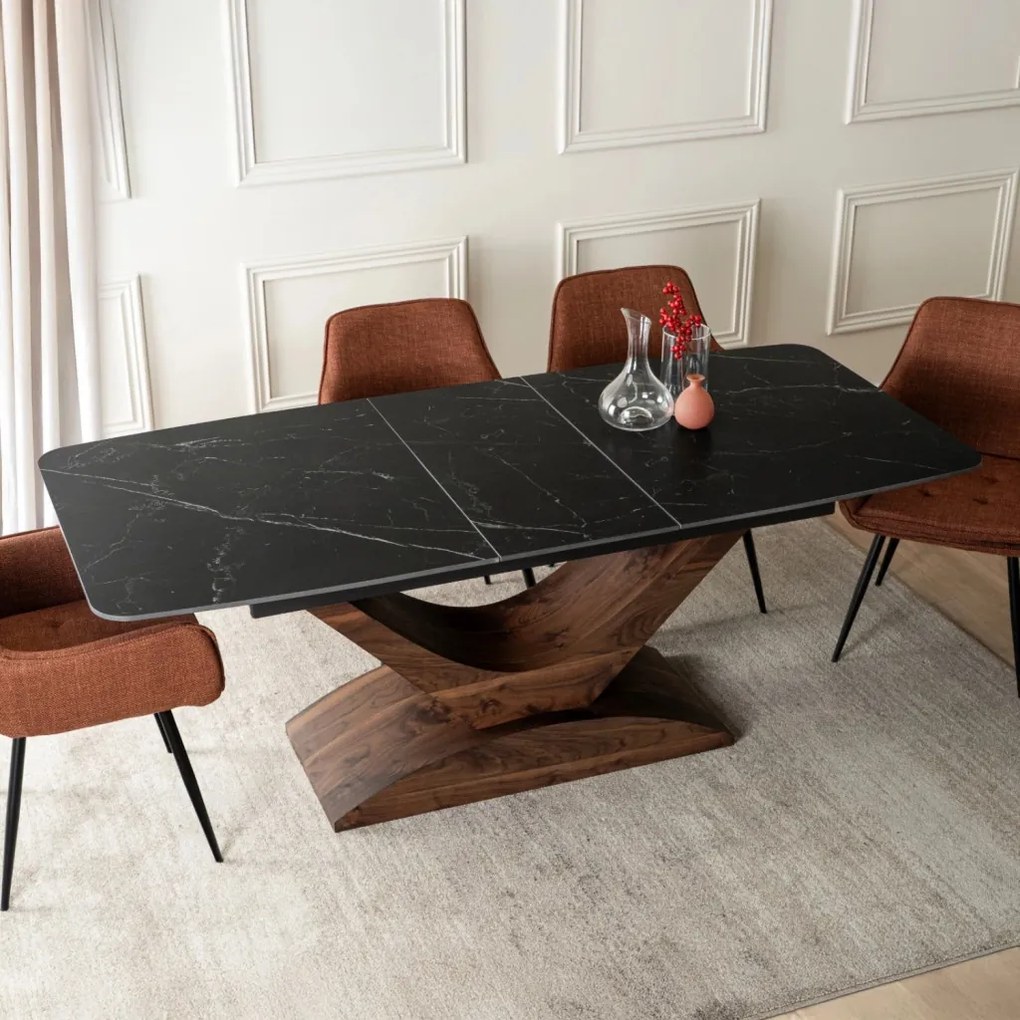 ALICANTE asztal 160–200 cm, fekete márvány / dió