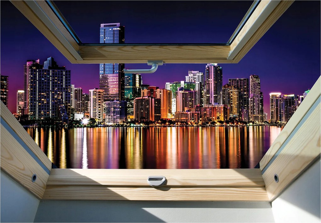 Flizelin fotótapéta Város éjszaka az ablakból 254x184 New York Manhattan +ragasztó