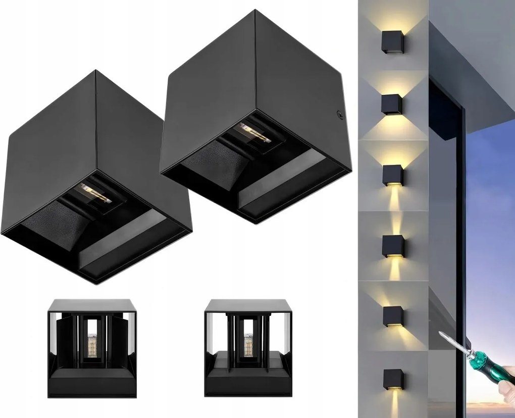 2×FALI Lámpa Folyosó Led Fali Lámpa Fel-le Fekete IP65 Állítható