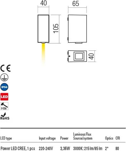 REDO 90415 ACE Modern Kültéri Fali Lámpa LED IP54