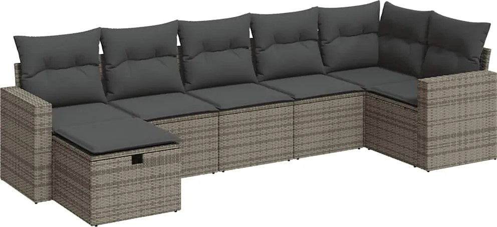 vidaXL 7 részes szürke polyrattan kerti ülőgarnitúra párnákkal