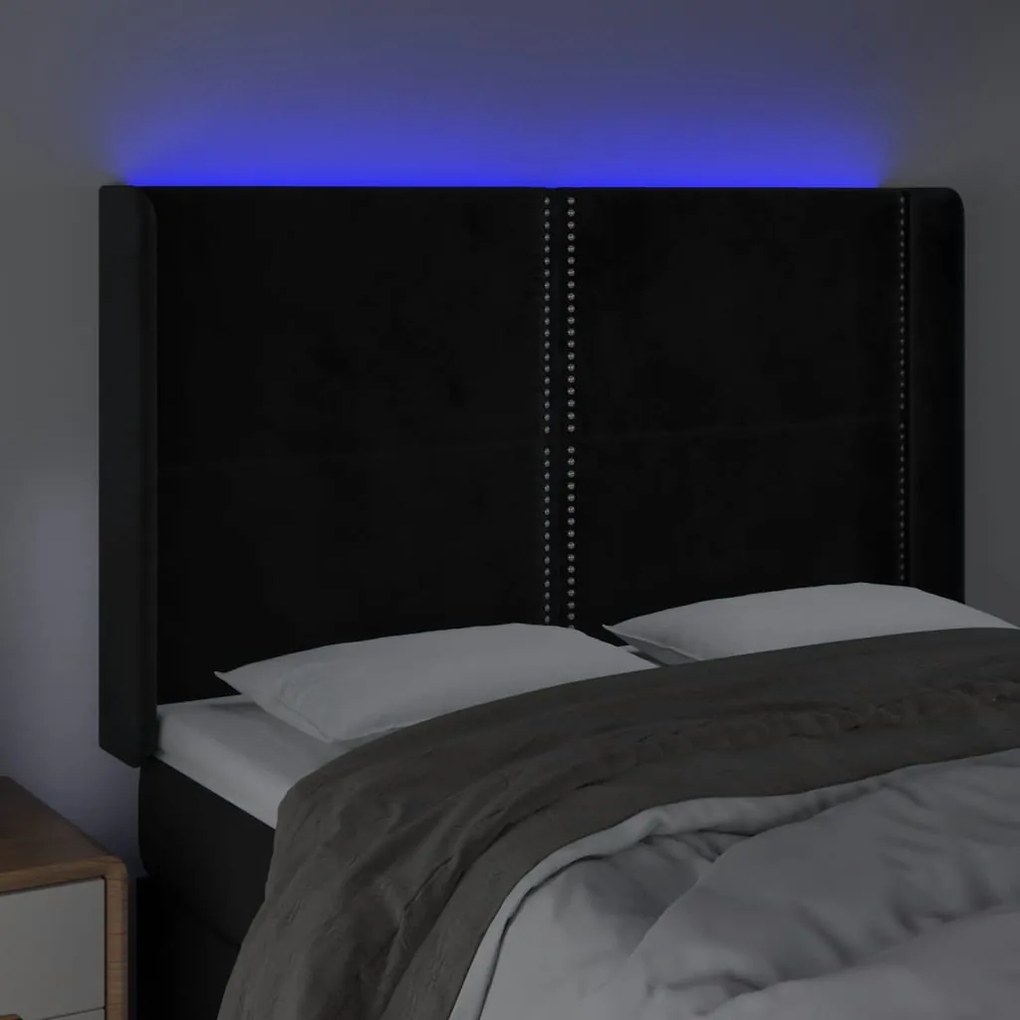 fekete bársony LED-es fejtámla 147x16x118/128 cm
