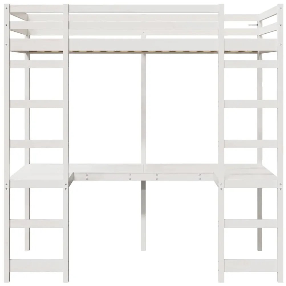 vidaXL Tetőtéri ágykeret Fehér 90 x 190 cm Tömör fenyőfa