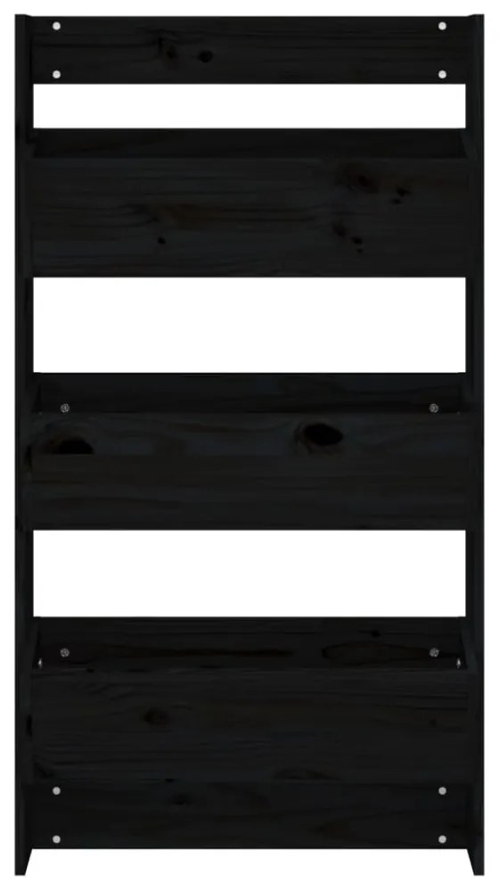 fekete 3 szintes tömör fenyőfa fali virágtartó 60x18,5x110 cm