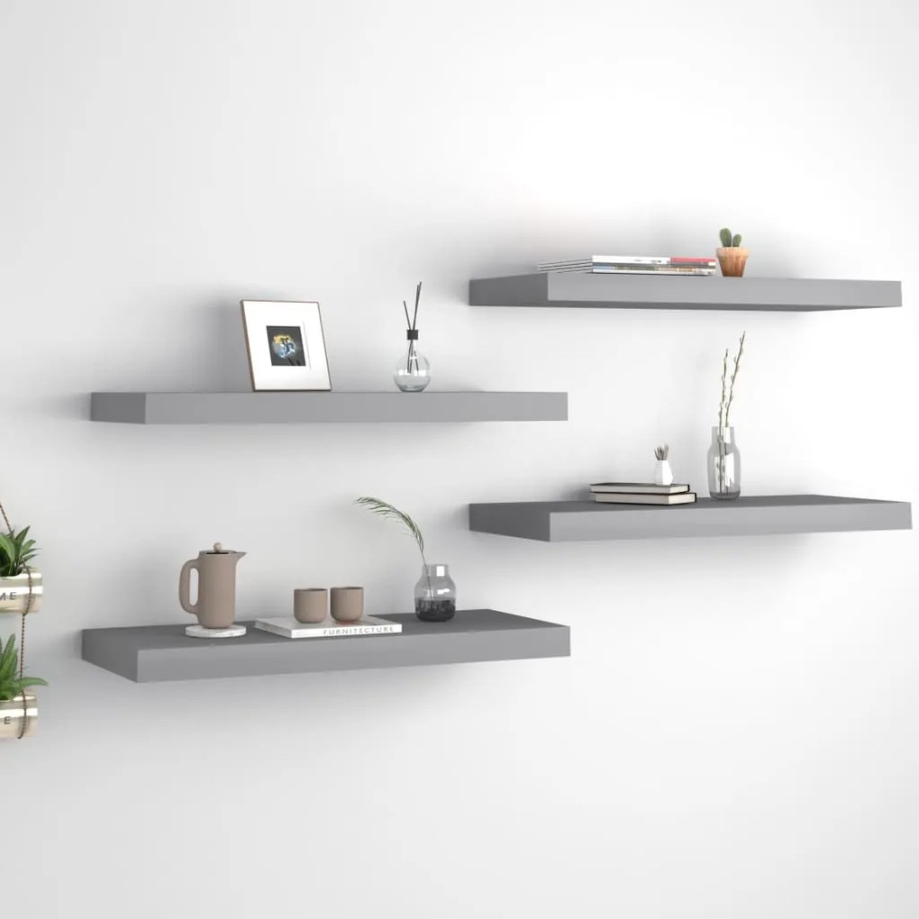 4 db szürke MDF lebegő fali polc 60 x 23,5 x 3,8 cm