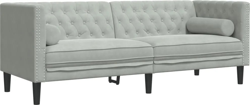vidaXL 3 személyes világoszöld bársony Chesterfield kanapé párnákkal