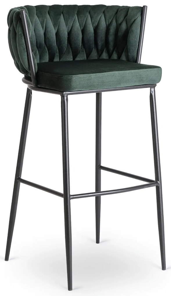 Bárszék FLORES sötétzöld bársony/fekete lábak