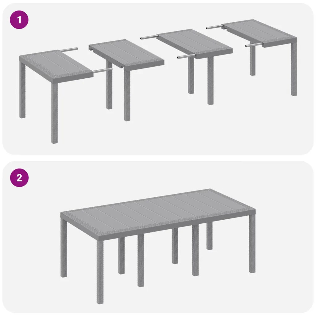 7 Fős Kerti Étkezőszett Párnákkal Világosszürke Polyrattan