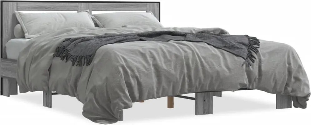 vidaXL szürke sonoma szerelt fa és fém ágykeret 150 x 200 cm