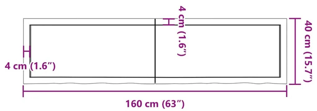sötétbarna kezelt tömör tölgyfa asztallap 160x40x(2-4) cm