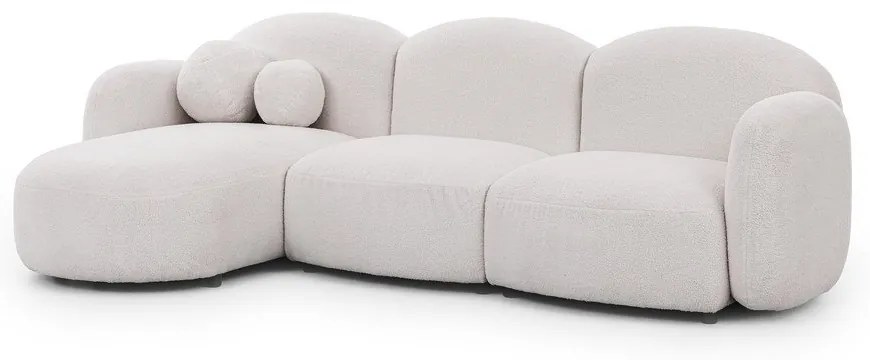 Krémszínű buklé sarokkanapé (bal oldali-heverő résszel) Orbit – Ropez