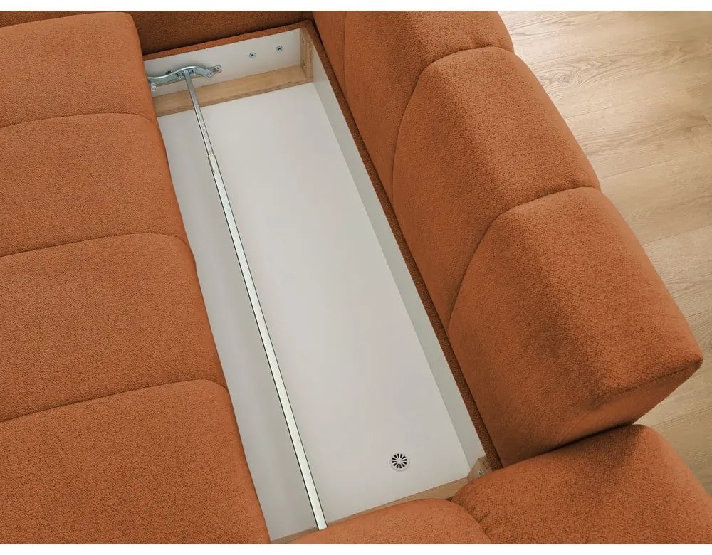 Terrakotta színű zsenília kinyitható-tárolóhelyes sarokkanapé (bal oldali-heverő résszel) Everest – Bobochic Paris