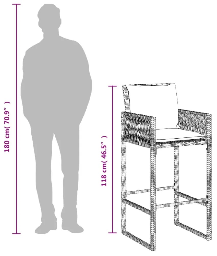 2 db barna polyrattan kerti bárszék párnával