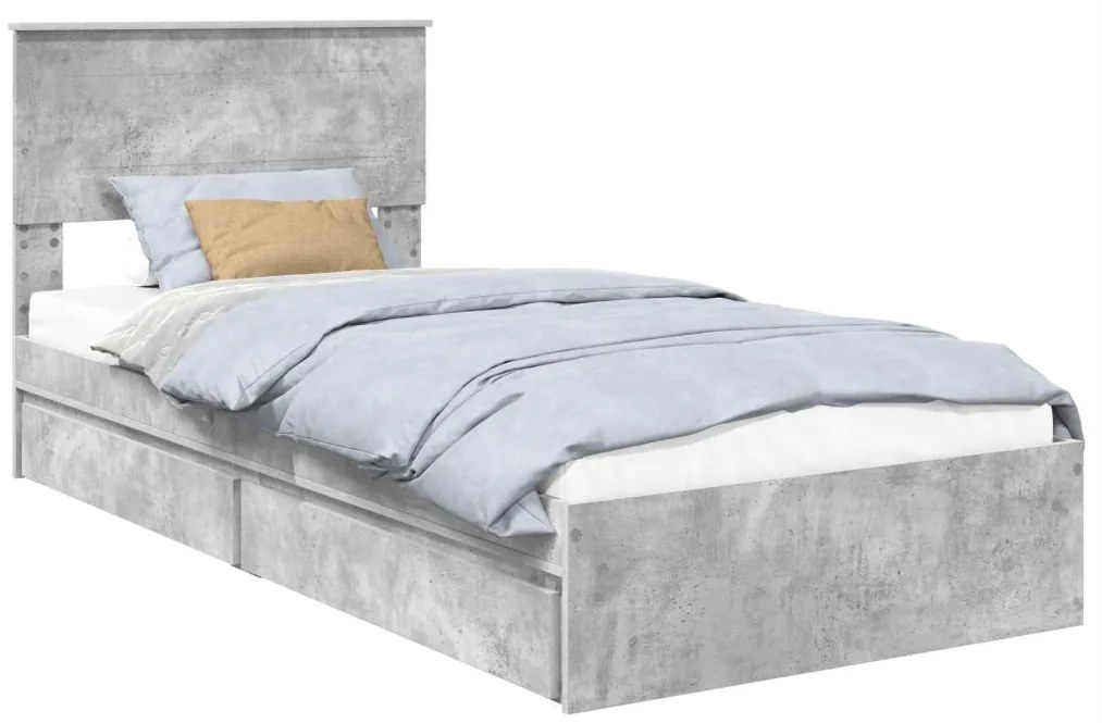 vidaXL Tárolós Ágy fejtámlával Beton Szürke 75 x 190 cm Faanyag