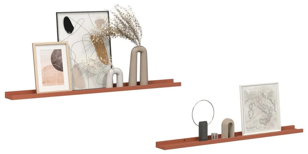 vidaXL Falpolc polcokkal tárolóval 2 pcs Piros 100 x 9 x 3 cm Faanyag