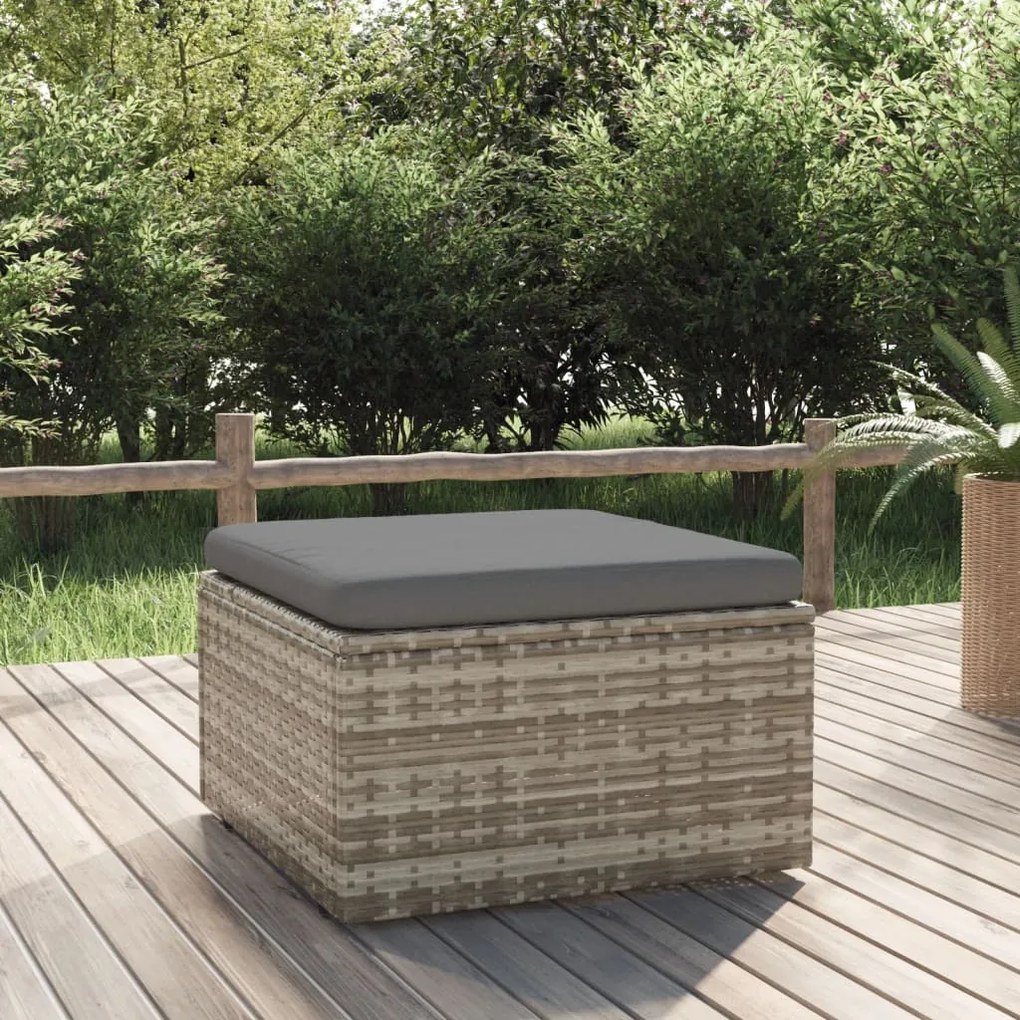 vidaXL szürke polyrattan kerti lábtartó párnával 55 x 55 x 30 cm