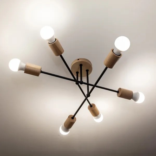 Plafonra szerelhető CAMBRIDGE csillár 6xE27/15W/230V fenyő