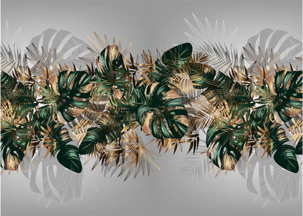 Kép - Gold-green, trópusi levelek (üvegen) (70x50 cm)