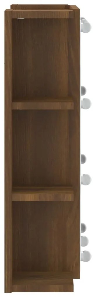 barna tölgyszínű tükrös szekrény LED-ekkel 70 x 16,5 x 60 cm