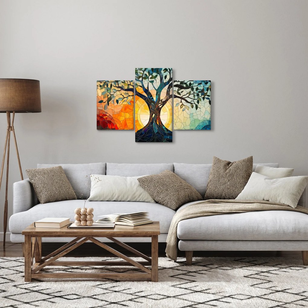 Kép – Mozaik – nap és fa I. (90x60 cm)
