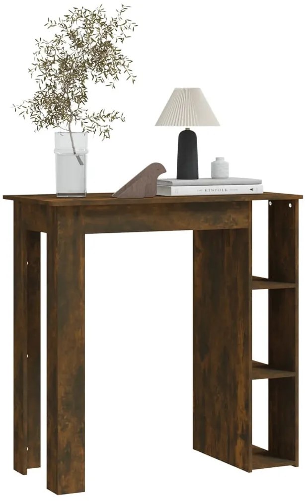 Füstös tölgy színű szerelt fa bárasztal polccal 102x50x103,5 cm