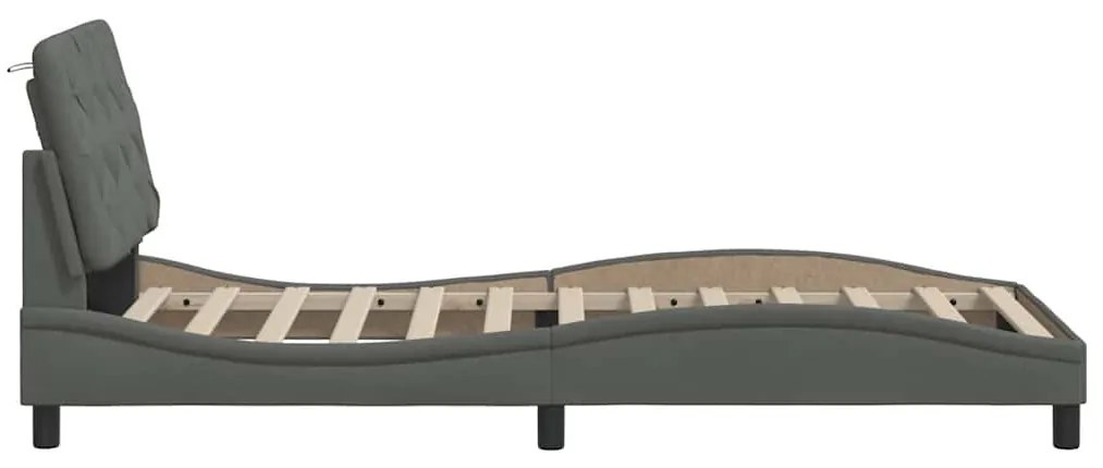 sötétszürke szövet ágykeret LED-ekkel matrac nélkül 90x190 cm