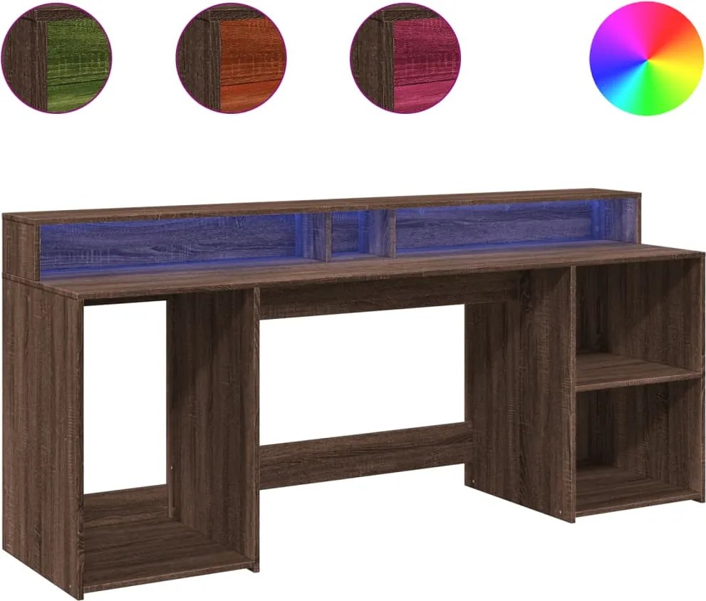 vidaXL barna tölgy színű szerelt fa íróasztal LED-ekkel 200x55x91 cm