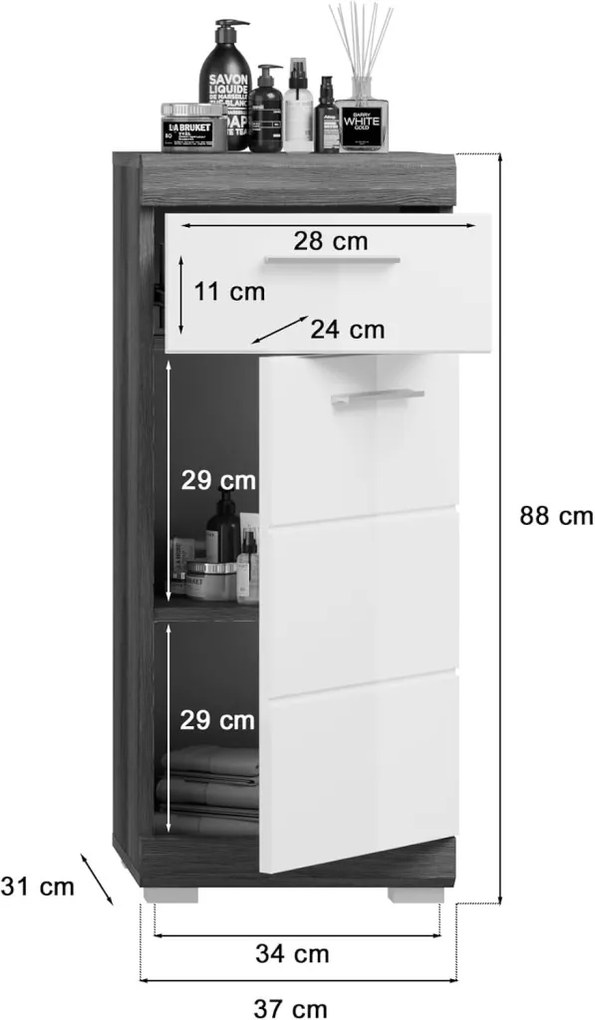 Scout 1 ajtós fürdőszobaszekrény sötétszürke/fehér