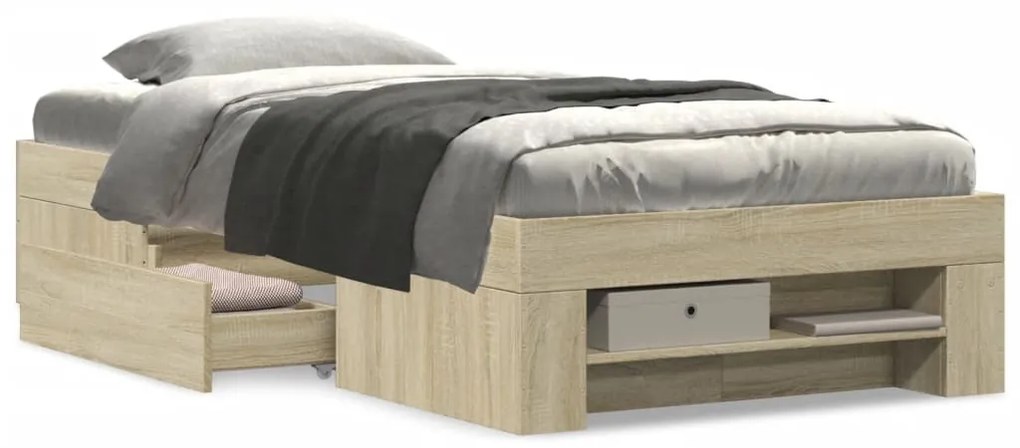 sonoma tölgy színű szerelt fa ágykeret matrac nélkül 75x190 cm