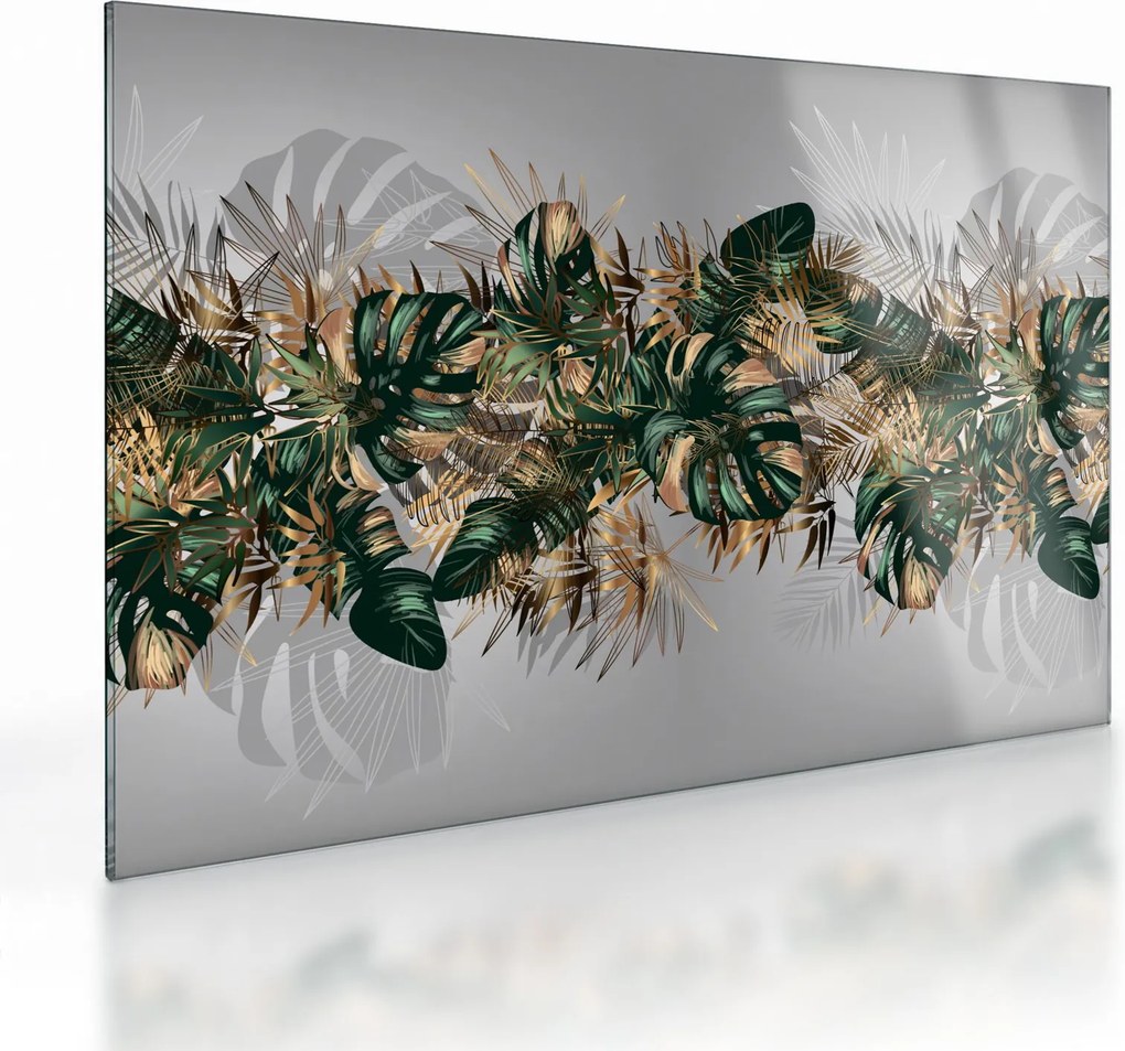 Kép - Gold-green, trópusi levelek (üvegen) (70x50 cm)