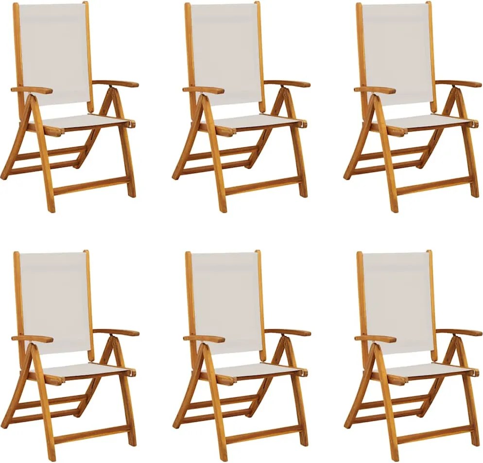vidaXL 6 db tömör akácfa és textilén összecsukható kerti szék