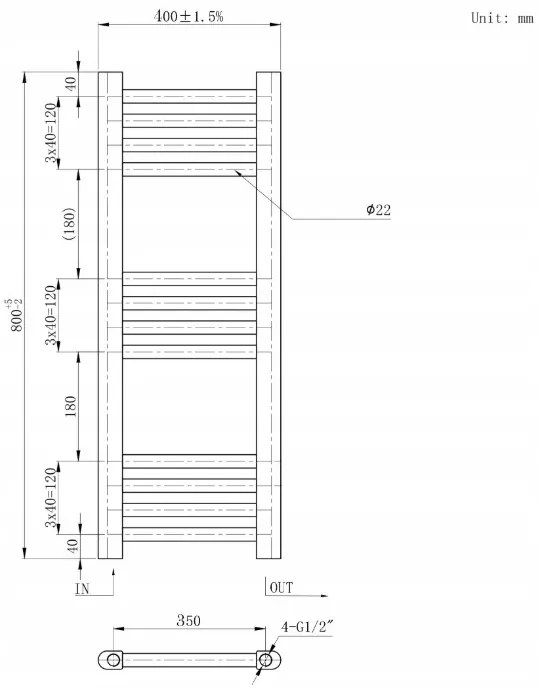 Erga Basic, fűtőelem 800x400 mm, 273 W, fekete, ERG-LAV-BASIC-8040-BK