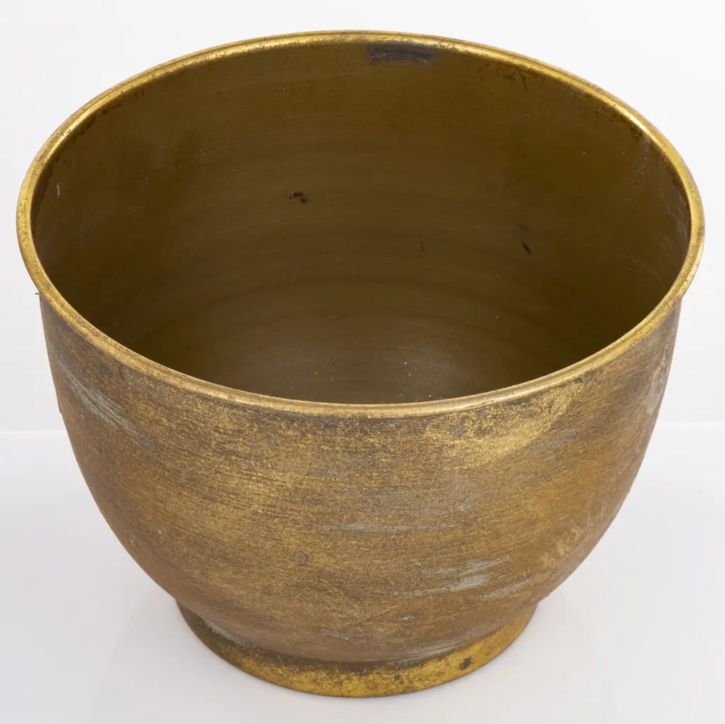 Antique óarany kerek koptatott fém virágtartó kaspó 15x21x21cm
