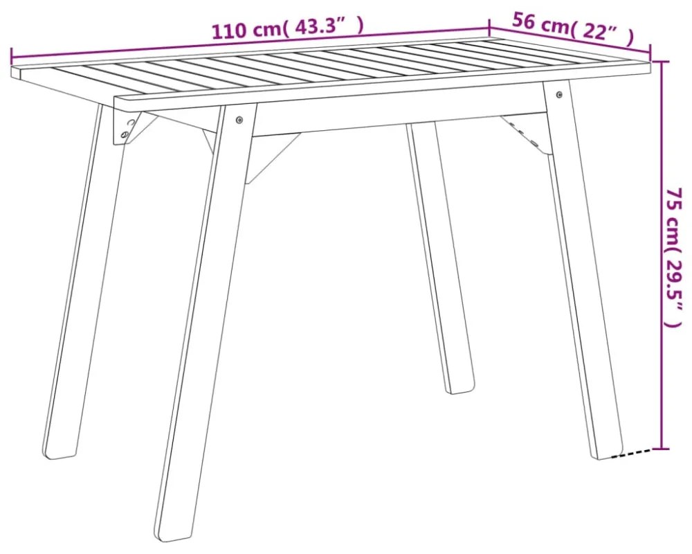 tömör akácfa kerti étkezőasztal 110 x 56 x 75 cm