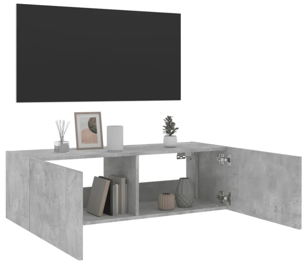 betonszürke fali TV-szekrény LED-világítással 100 x 35 x 31 cm