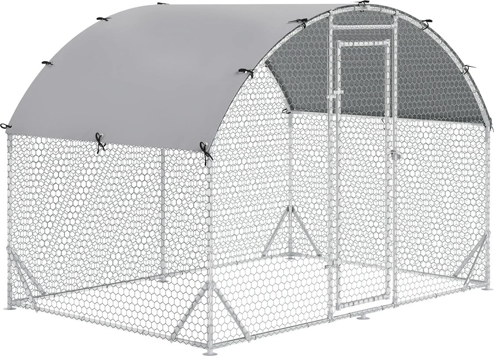 PawHut Kiskacsa Ól Szabadterű Kerítés Acélból, 280 x 190 x 197 cm Kiskacsa Ketrec UV-álló Borítással, Ajtóval, 4-6 Kiskacsához és Kisebb Állatokhoz, E