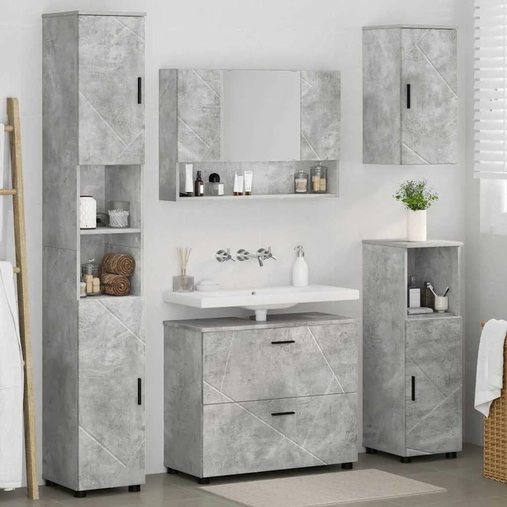 Fürdőszoba bútor szett 5 pcs Beton szürke 30 x 35 x 192 cm