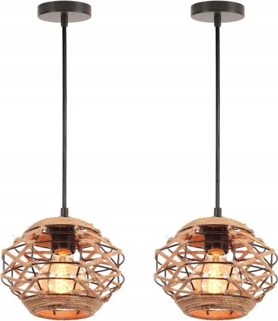 Ligkin 2 x Vintage industrial rattan függőlámpa E27