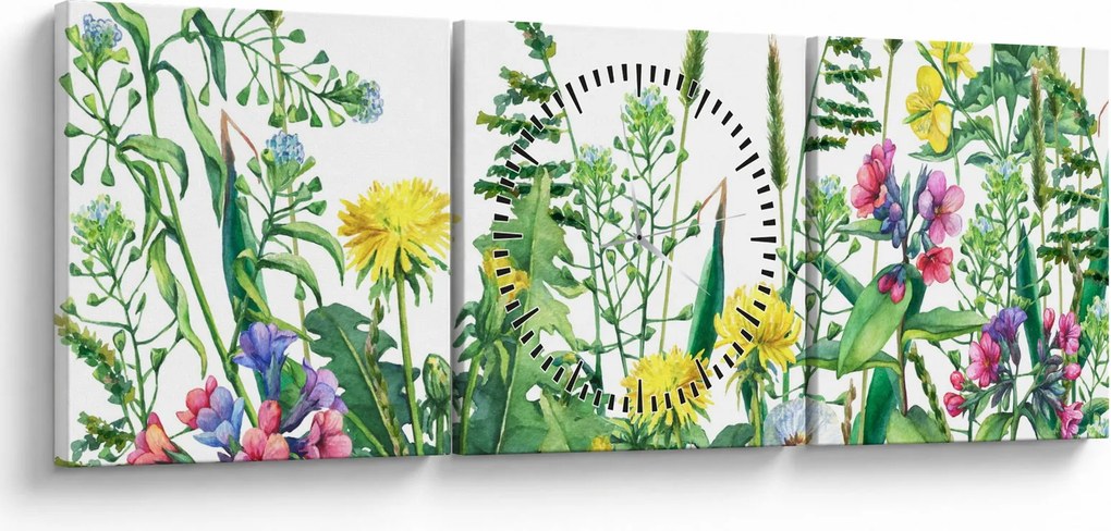Kép - Festett réti virágok (órával) (90x30 cm)