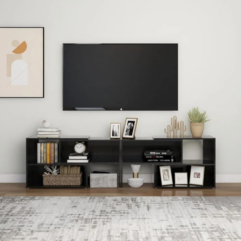 magasfényű fekete szerelt fa TV-szekrény 149 x 30 x 52 cm