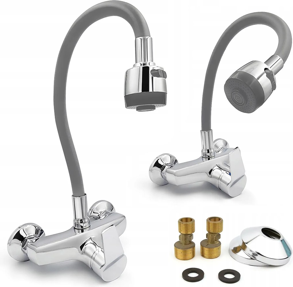 Konyhai Fali Csaptelep Flex Króm Flexibilis 360° Kétfunkciós Kifolyócső